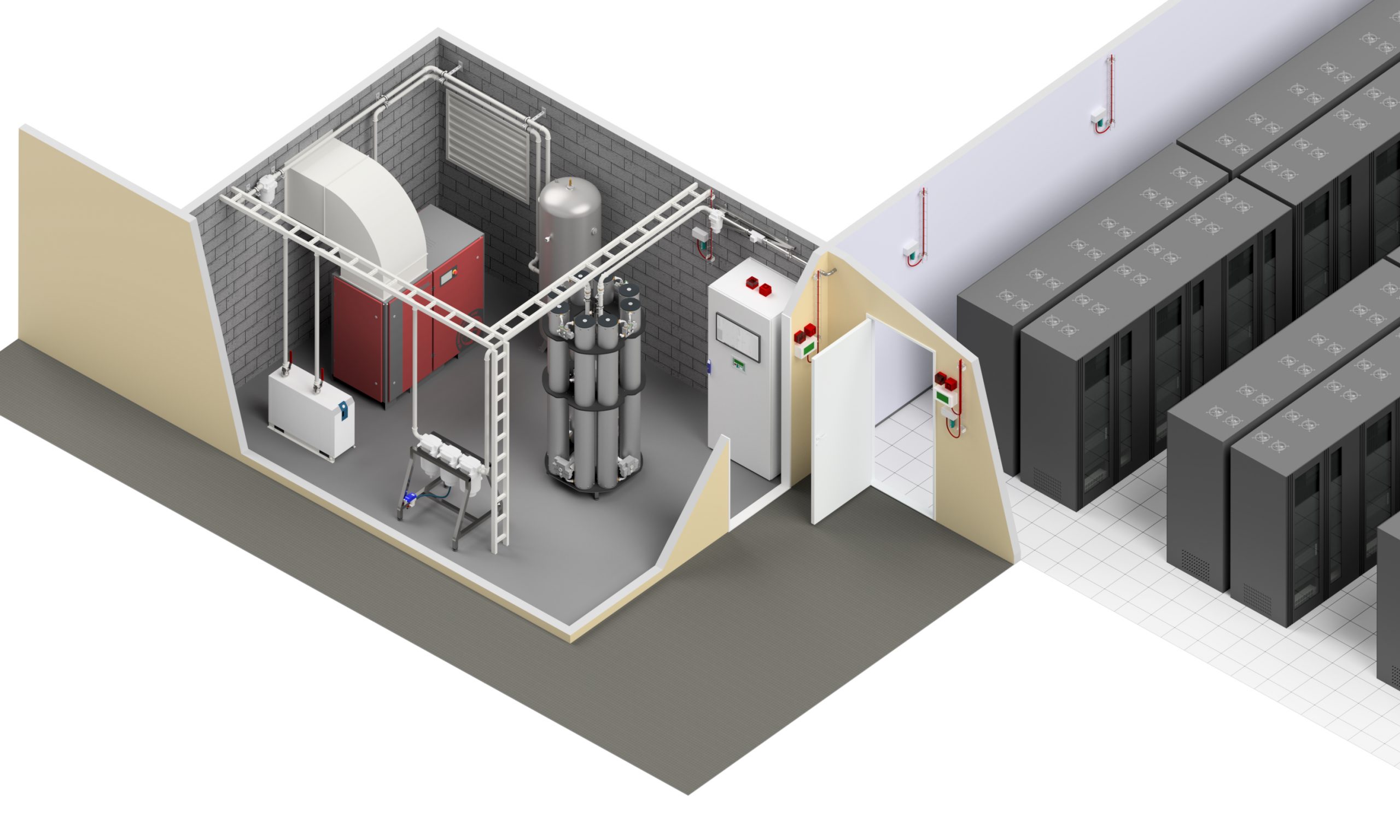 Exemple d'une installation dédiée à la protection incendie pour data centers (image Elcsi).