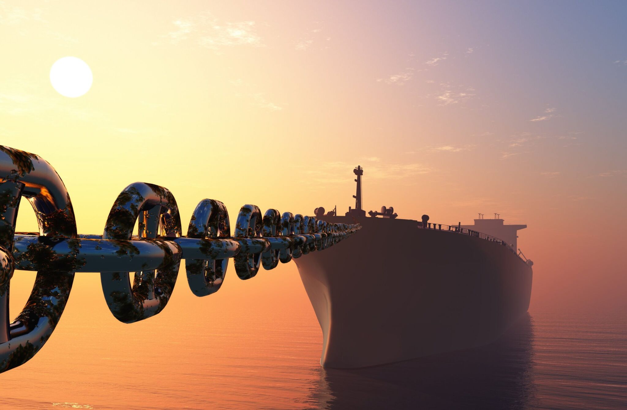 Bateau immobilisé à quai. Photo de la couverture du n° 579 - février 2022 : tensions sur la supply chain. Crédit : AdobeStock Kovalenko I.