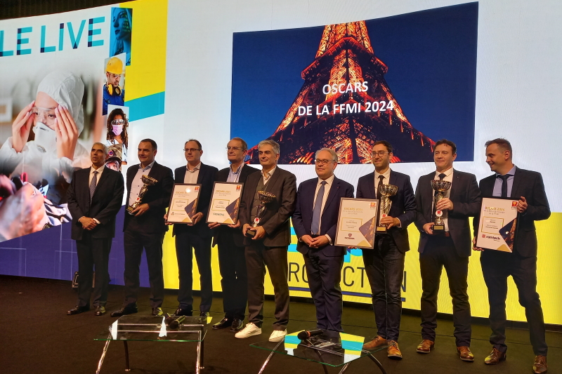 L'ensemble des lauréats des Oscars de la FFMI 2024 sur le salon Expoprotection. Crédit photo Eitel Mabouong _ Face au Risque.